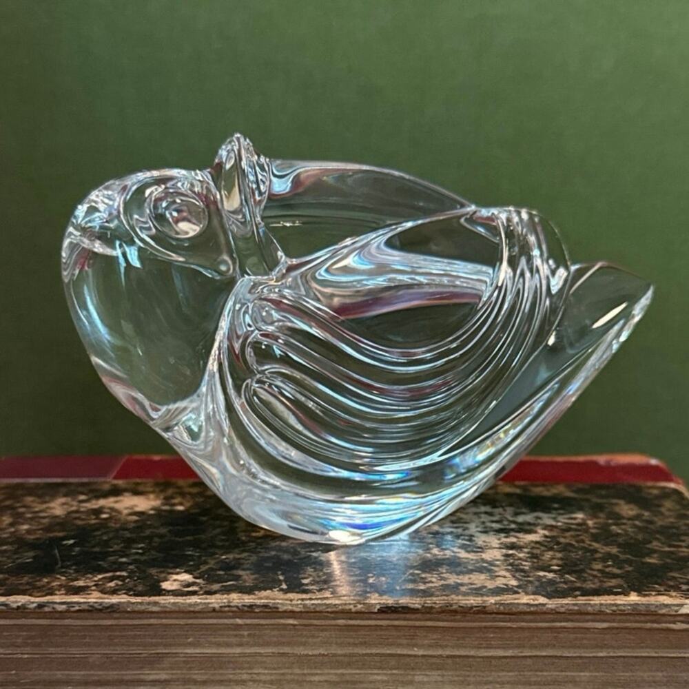 Signed Steuben Toucan Paperweight • Vintage Crystal Art Glass Figurine